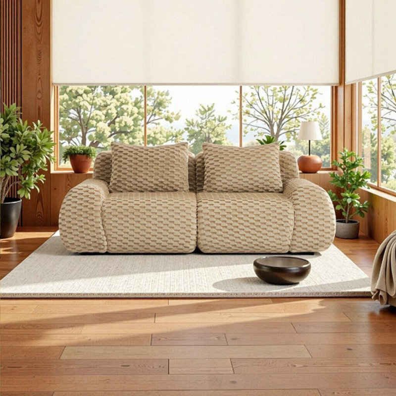 Canapé modulaire moderne 82 po - Flanelle de chameau clair, canapé 2 places surdimensionné avec assise profonde et sans assemblage