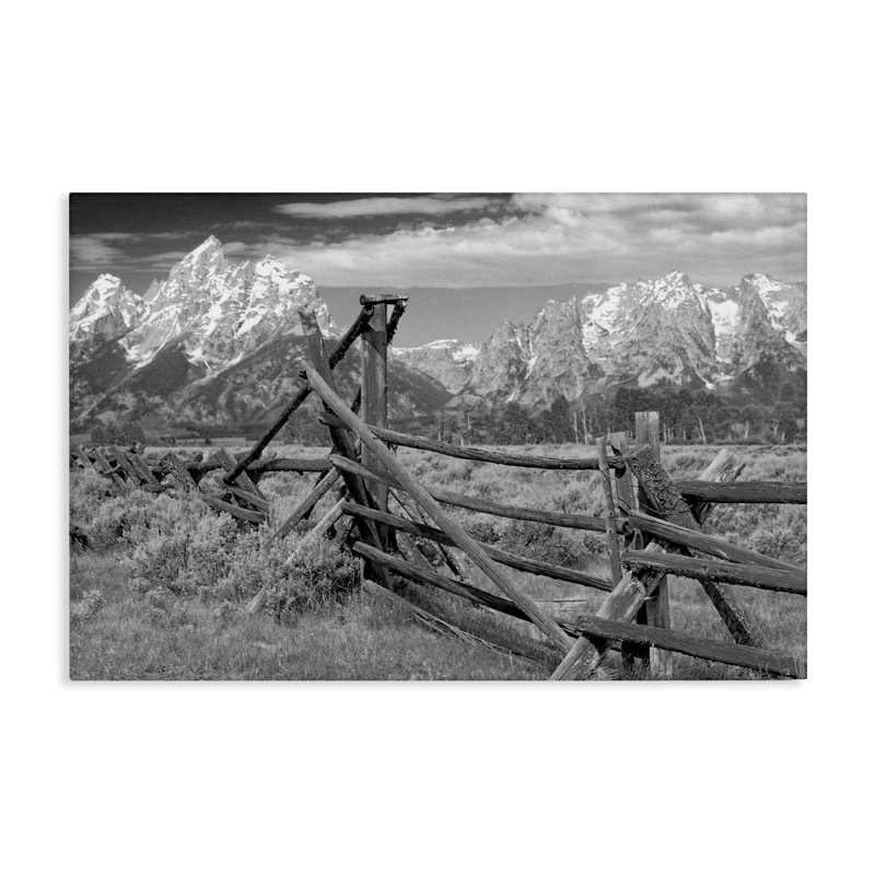 Grand Tetons Mountains & Fence, toile par MJ Photographie, H 20 po x l 30 po