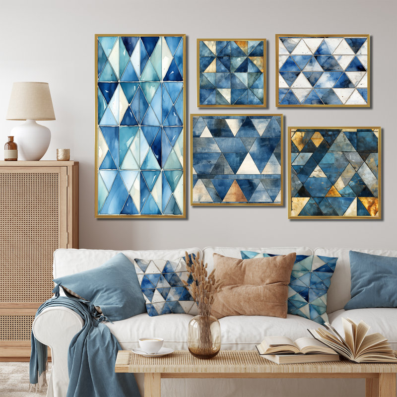 Dagney - Ensemble de 5 décorations murales géométriques, Cadre flottant doré
