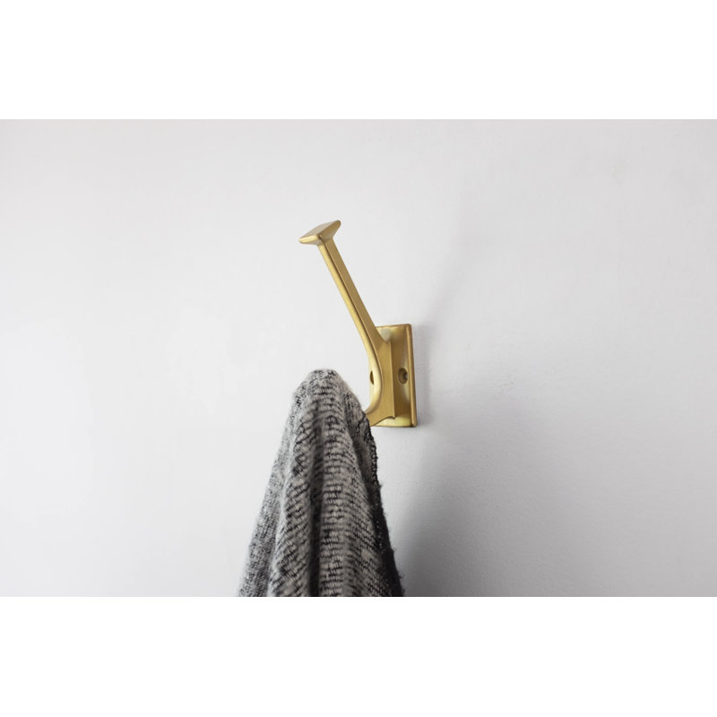 Skylight Collection Decorative Hook - 4-7/8" x 1-1/2"  Brushed Golden Brass - Contemporary Entryway Hook for Coats, Hats & Bags