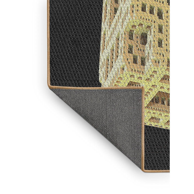 Tapis noir/jaune tissé à la machine, Rectangle 3 pi x 5 pi