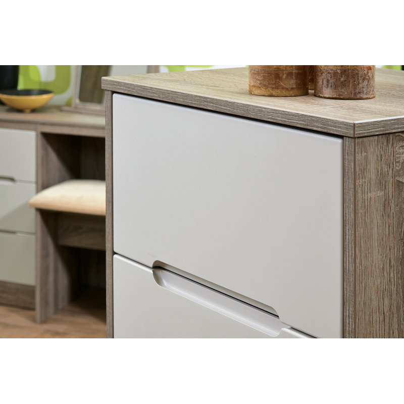 Fully Assembled Vernon 3 Drawer Bedside Table, Kashmir Matt/Darkolino Oak