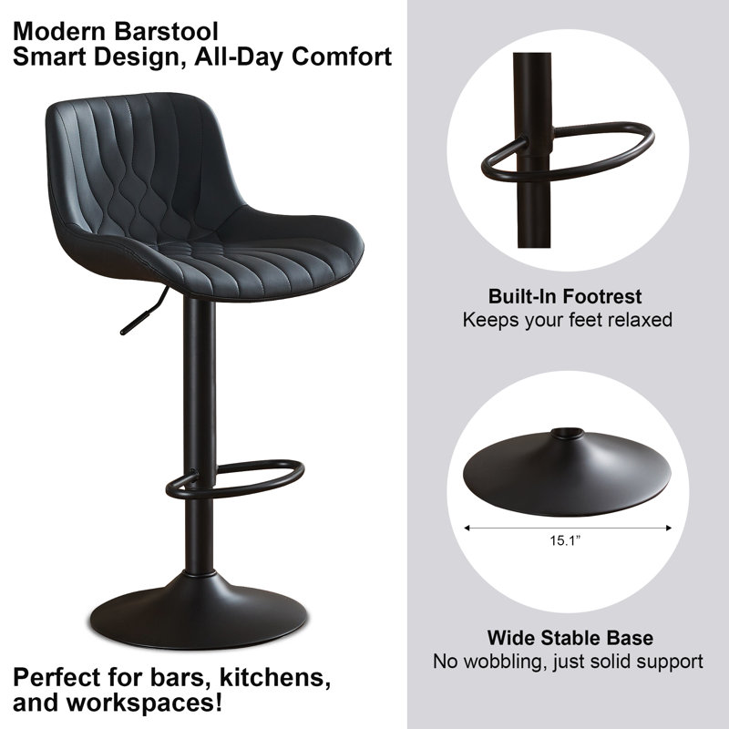 Adjustable Height And Modern Design Swivel Set Of 4 Crouch For Kitchen Island, Black