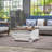 White Square Farmhouse Coffee Table with Hidden Storage, Easy-Clean Melamine Top for Living Room