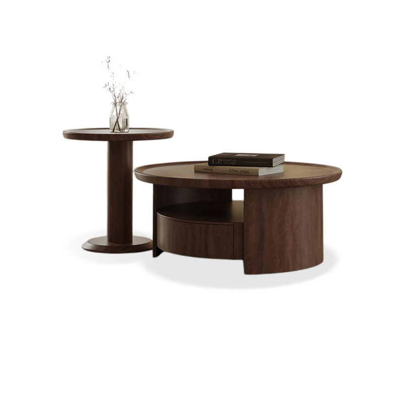 Walnut Solid + Manufactured Wood Round Coffee Table Sets