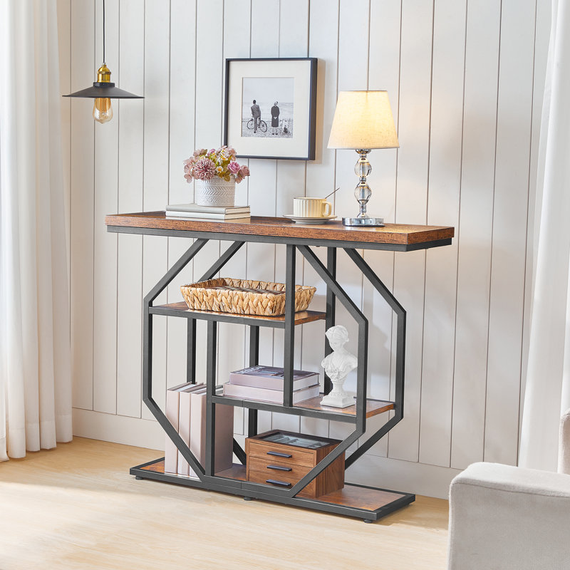 Table d'entrée de 31,5 po de hauteur, console de style industriel avec rangement, table d'appoint étroite pour le salon, l'entrée, le couloir, l'entrée, le vestibule, brun rustique
