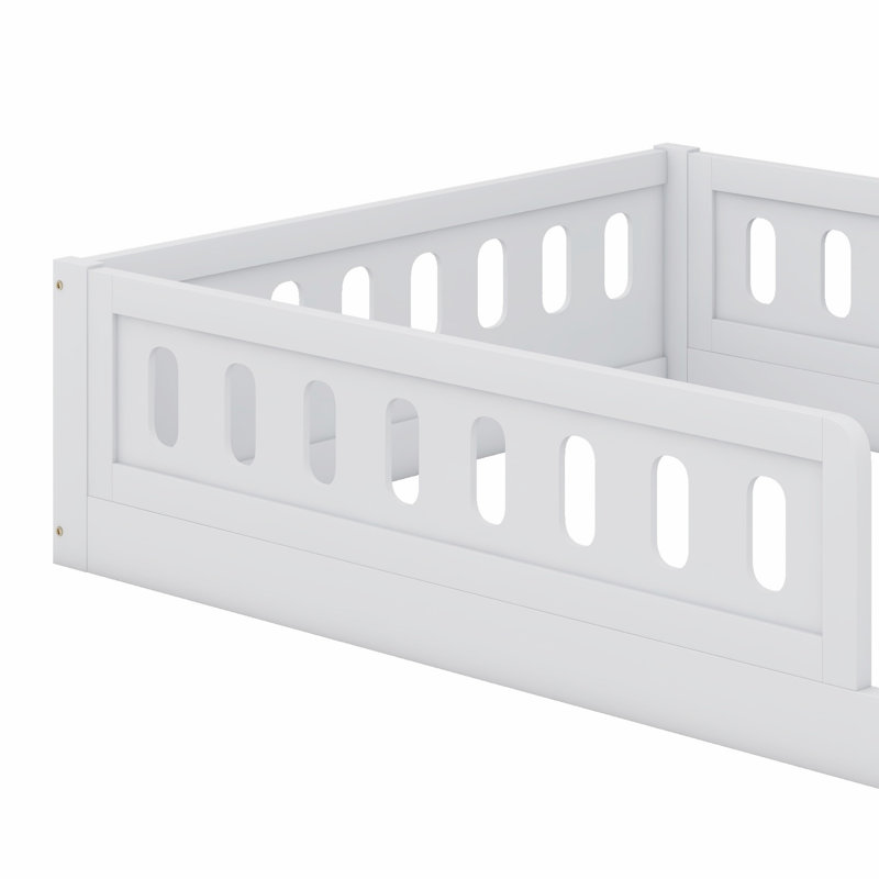Lit plateforme en bois avec garde-corps, Lit simple, Blanc