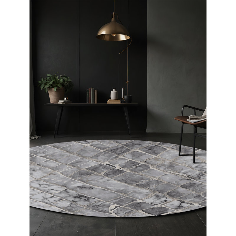 Machine Washable Gray Area Rug, Round 8'