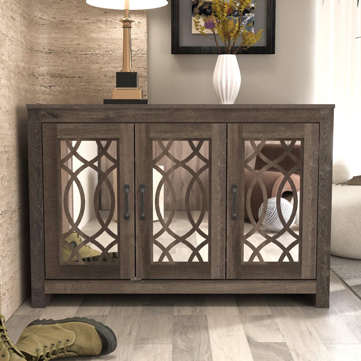 Lark Manor Eleana 16-Pair Shoe Storage Cabinet (Dark Dusty Oak)
