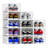 12 Pack Shoe Organizer Storage Bins, Clear Plastic Stackable Shoe Boxes For Closet, Space Saving Foldable Shoe Storage Bins, Sneaker Storage Shoe Box Container, White Frame 