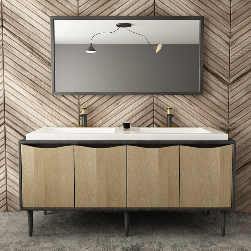 Single-handle Bathroom Faucet with Drain Assembly, Matte Black/Brushed Gold