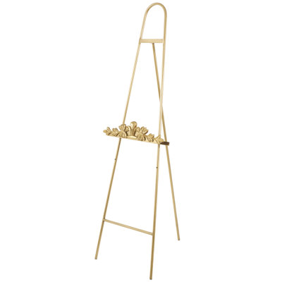 Metal Arched Foldable 2 Tier Display Gold Easel with Vine Emblem