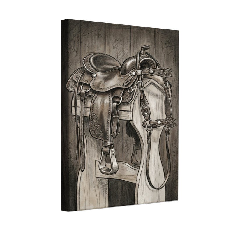 Fashion Western Saddle sur fond de bois, H 18 po x l 12 po