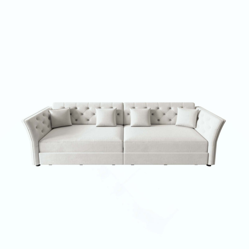 " Velvet Sleeper Sofa, 100" W, Beige + velours blanc
