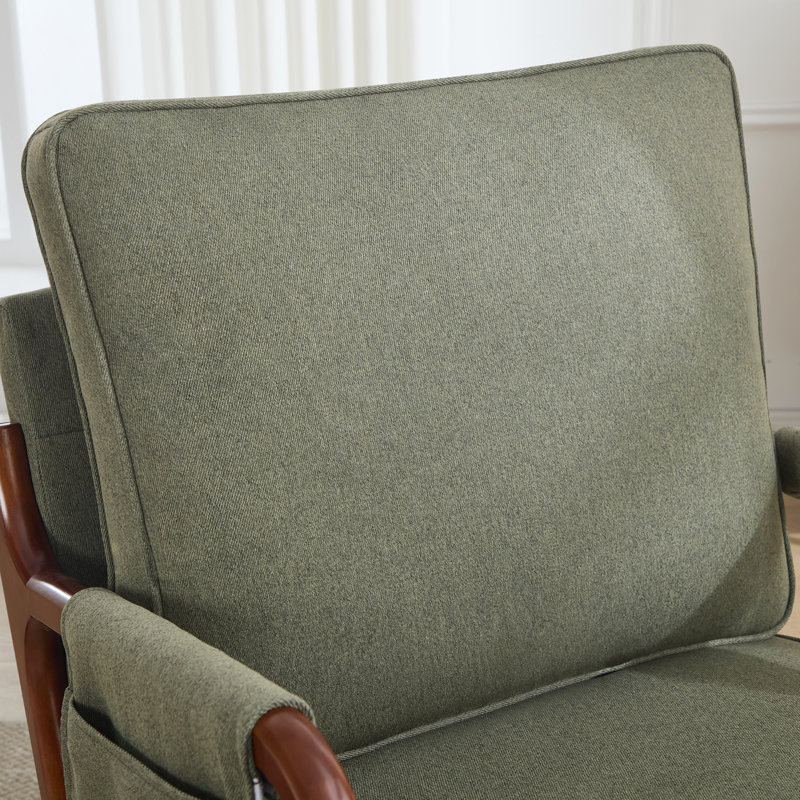 25.4'' Wide Classical Soft Upholstered Solid Wood Armchair With Side Storage Pocket, Dark Gray, 5