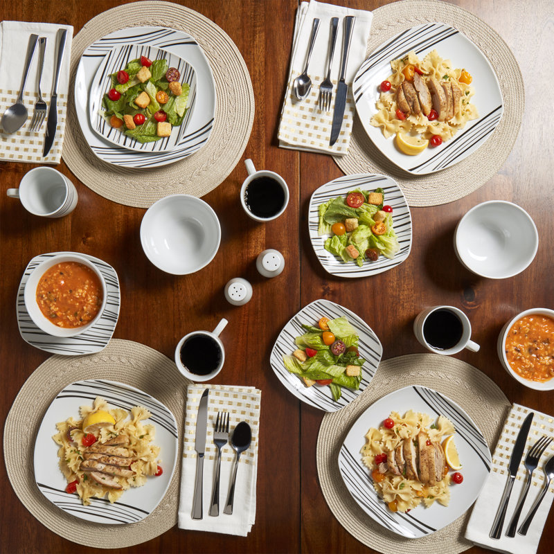 Justin White Porcelain Square Dinnerware Set, Service for 4