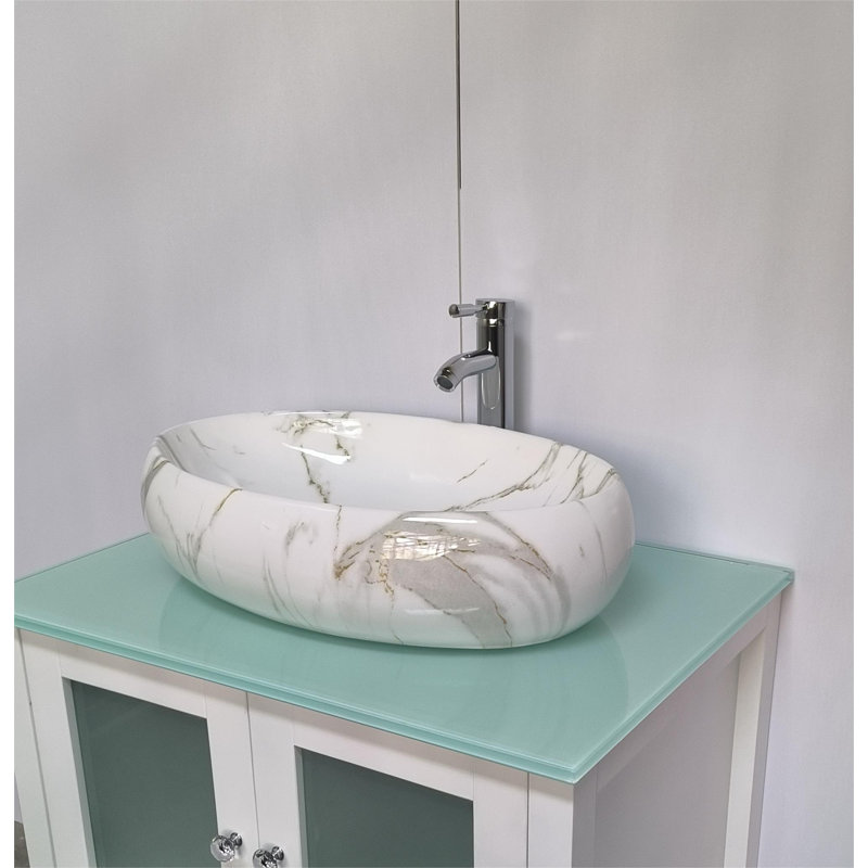 Lavabo de salle de bain vasque ovale en céramique et marbre