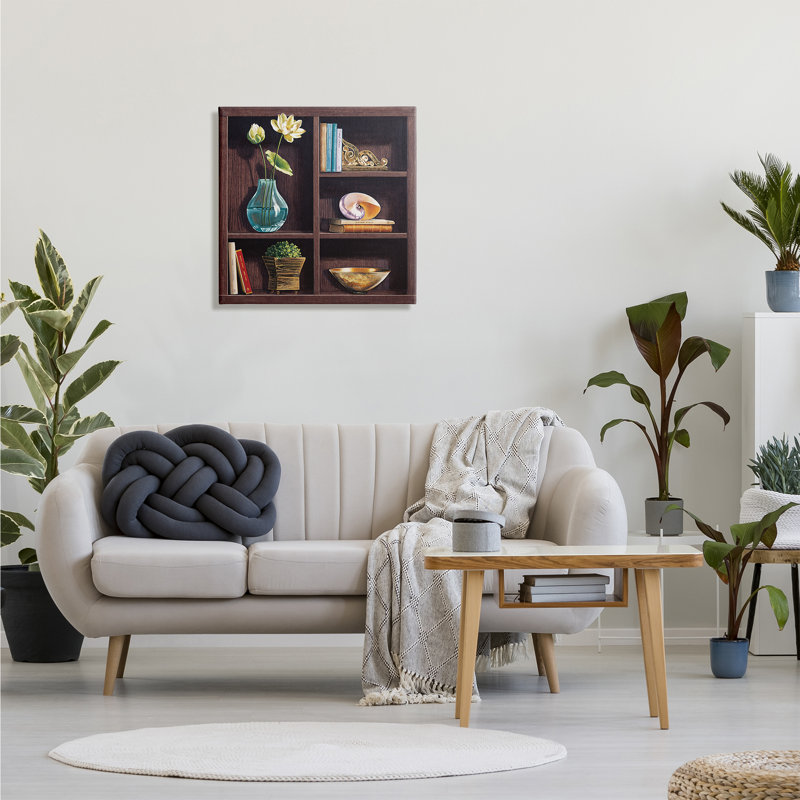 Élégante bibliothèque, nature morte - Impression sur toile, Toile tendue, H 24 po x l 24 po x 1,5 po