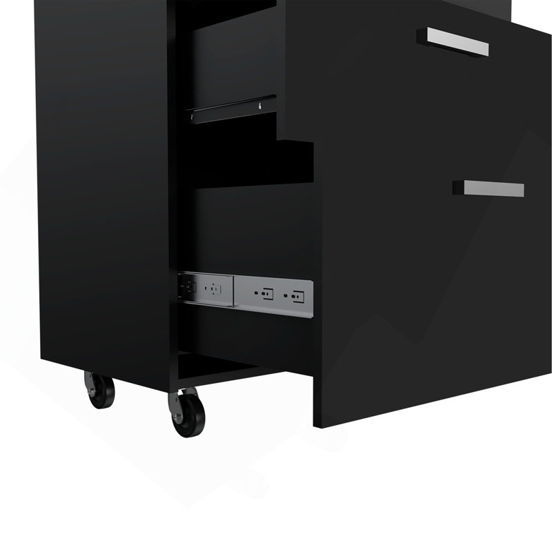 Armoire multi-rangement H 35 po, trois tiroirs, quatre roues, noir