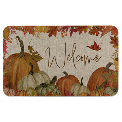 Fall Pumpkin Welcome Indoor/Outdoor Linen Look Floor Mat