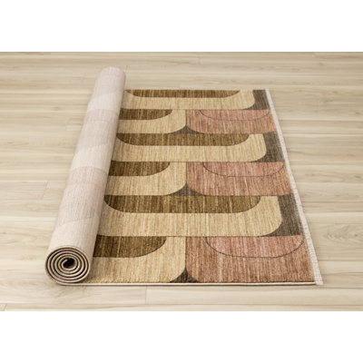 Maye Beige Geometric Machine Woven Area Rug