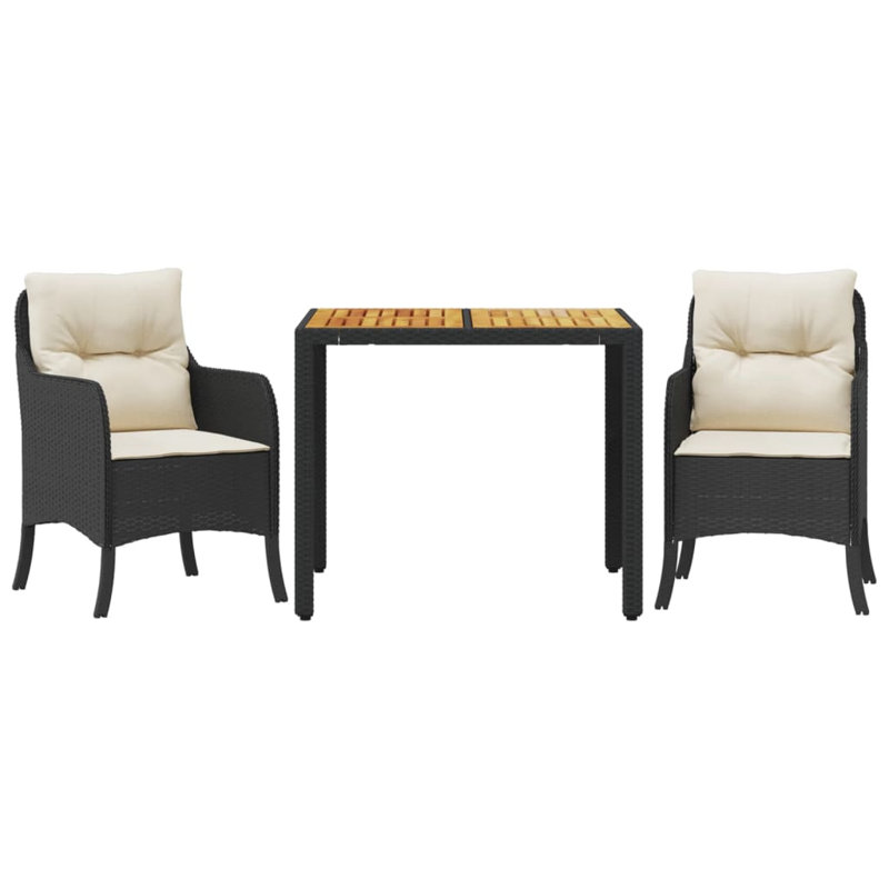  Ensemble de salle à manger de jardin noir, compact en rotin de polyester blanc crème