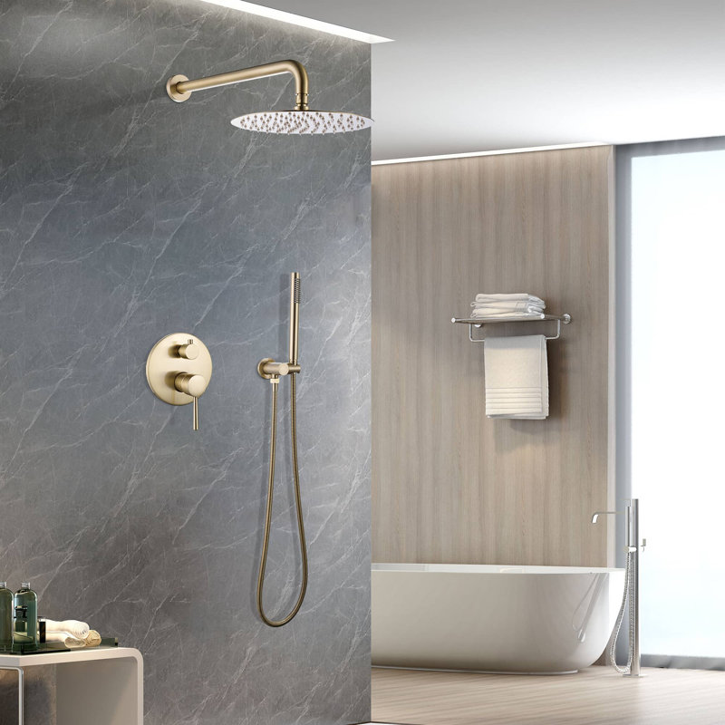 Matte Black Large Round Rainfall Shower System with Handheld