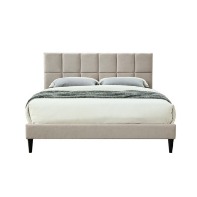 Lit simple en tissu gris - Tête de lit dans une boîte carrée