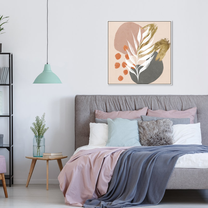 Circles And Brush Strokes Botanical Painting Painting, White Floater Framed, 31" H x 31" W