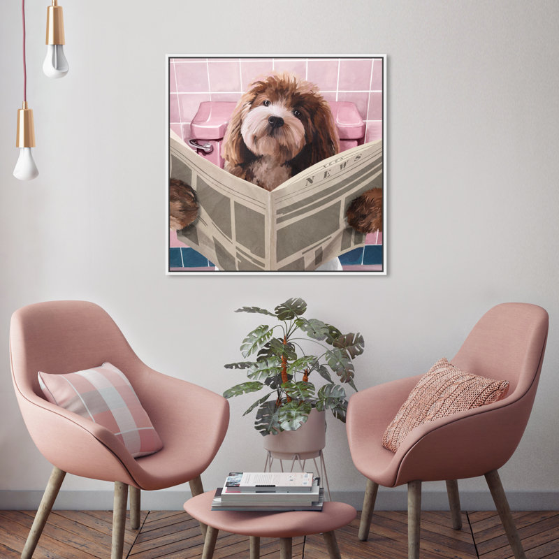 Lab Time Pupp II - peinture sur toile, Toile blanche encadrée, H 24 po x l 24 po