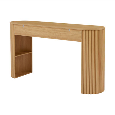 Nara Modern Japandi MDF Console Table With 3 Drawers, Fluted Detail, And Open Storage Niche