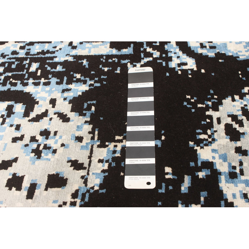 Tapis décoratif en laine de conception unique 8 pi x 9 pi 11 po noué à la main New Age Ivoire
