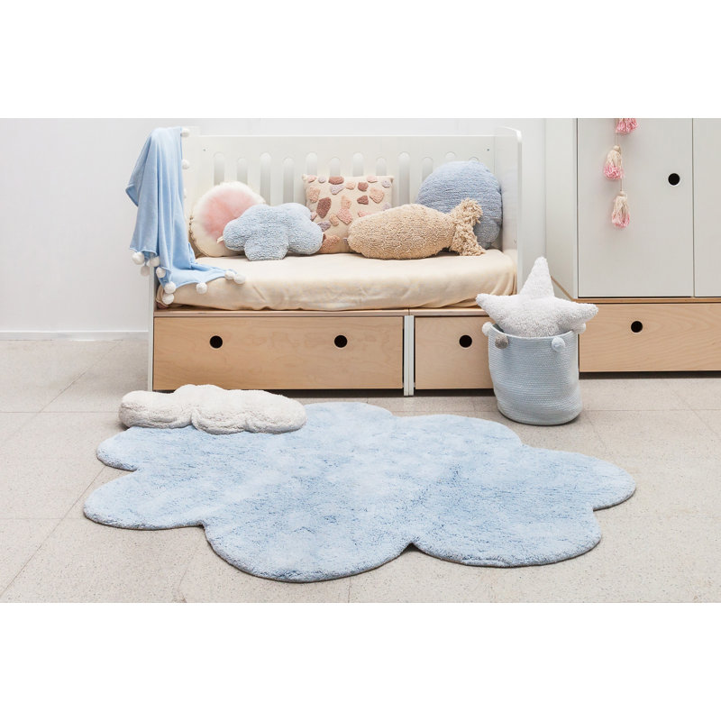 Solid Color Handmade Tufted Novelty 3'7" x 5'7" Cotton Area Rug in Blue/ Soft blue