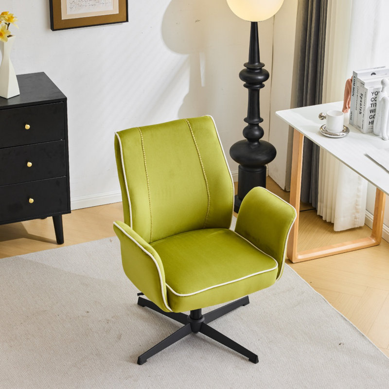 28.5“ W Velvet Dovetail Swivel Office Chair, Green