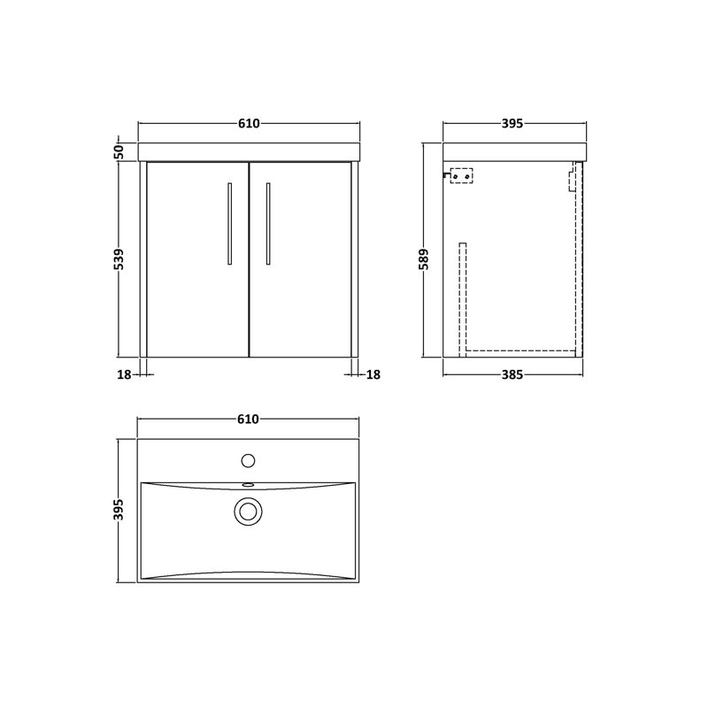 Juno 600mm Single Bathroom Vanity with Integrated Vitreous China Basin, Graphite Grey