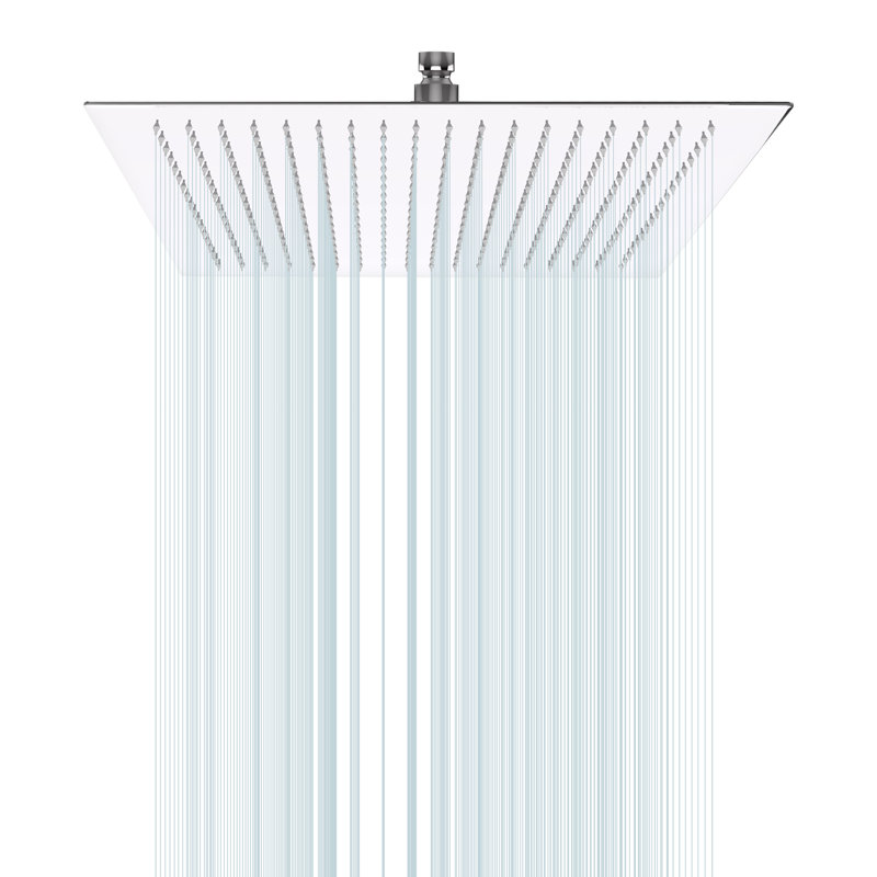 Pommeau de douche carrée effet pluie 40,6 x 40,6 x 6,4 cm (16 x 16 x 2,5 pouces) en acier inoxydable chromé monobloc