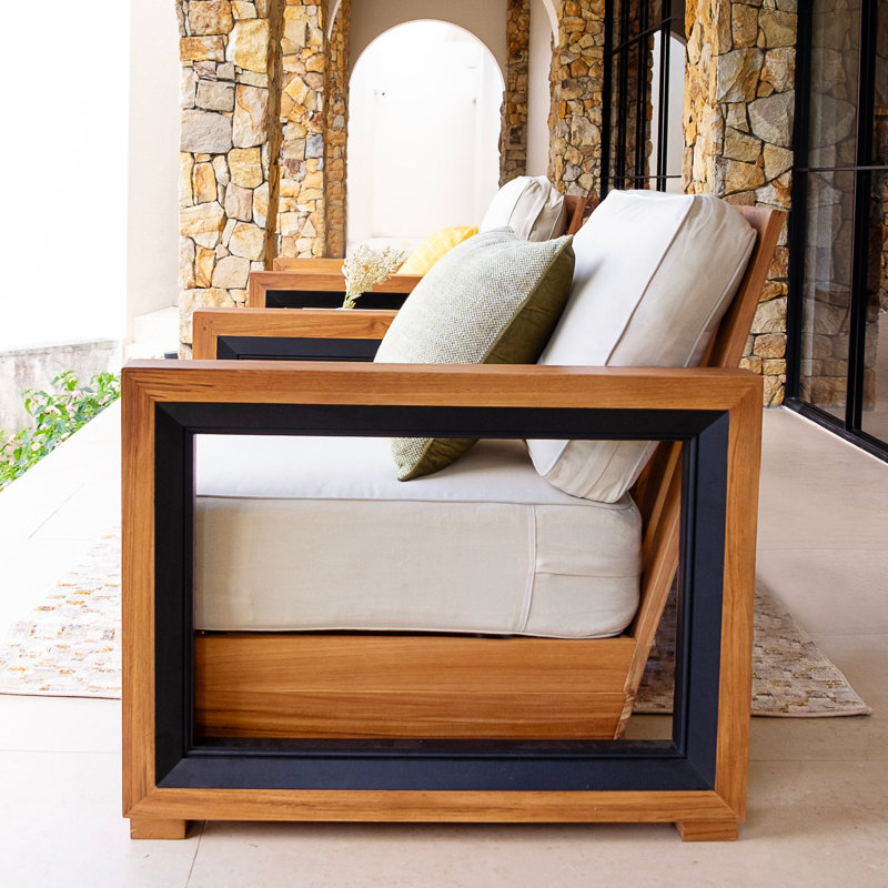 Nash 3 - Piece Teak Outdoor Seating Group With Cushions, 3 Pcs: 2 Chairs, End Table