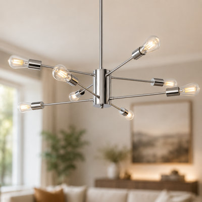 Luminaire suspendu linéaire moderne de style lustre spoutnik à 8 lumières Isador