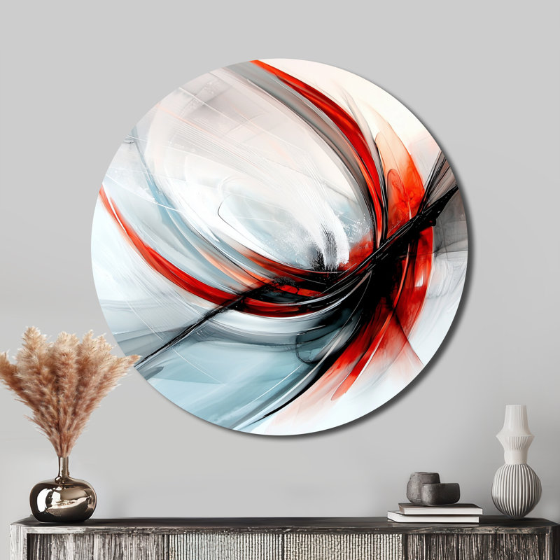 «Red Gray Transitional Bloom», art mural moderne abstrait rond, art mural contemporain en métal, H 36 po x l 36 po