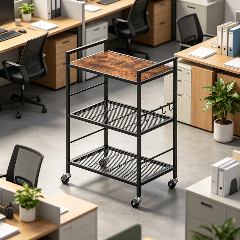 Étagère de rangement en métal à 3 niveaux avec roues industrielles, étagère en filet avec plateau en bois, tablette réglable, pour la cuisine, la buanderie, le garde-manger, le support à plante