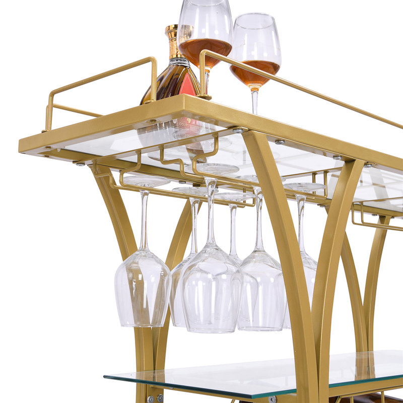 Chariot de bar de cuisine avec support à vin, Doré