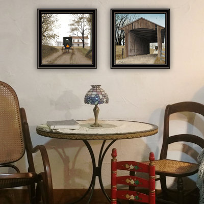 Trendy Decor 4U 2- Piece Vignette Headin' Home, Miller's Creek Bridge Black Framed Wall Art For Living Room, Bedroom Wall Art Print For Home Decor By Billy Jacobs