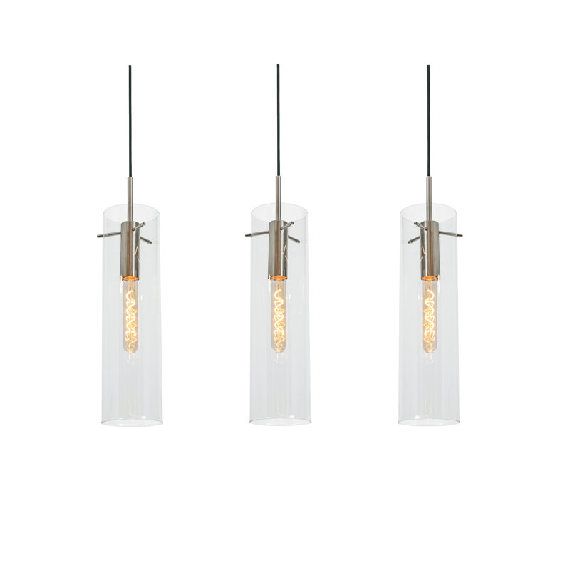 Luminaire suspendu linéaire 3 lumières Leo - 120V - 60W, Nickel satiné