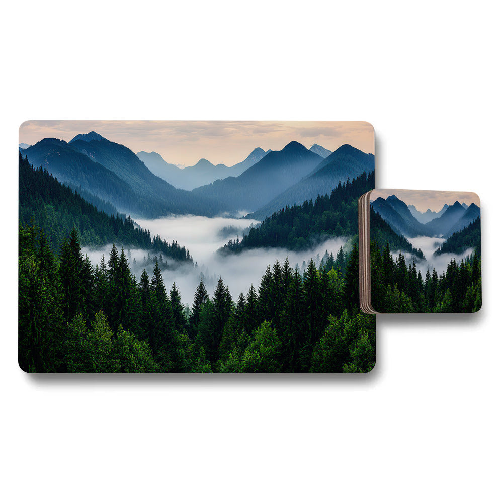 Mountain Forest Landscape Placemats And Coaster Set