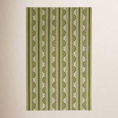 Button Olive Hand-Hooked Striped Wool Rug