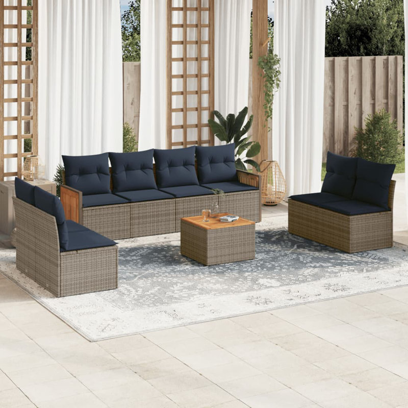  9 Piece Patio Sofa Set With Cushions Gray Poly Rattan
