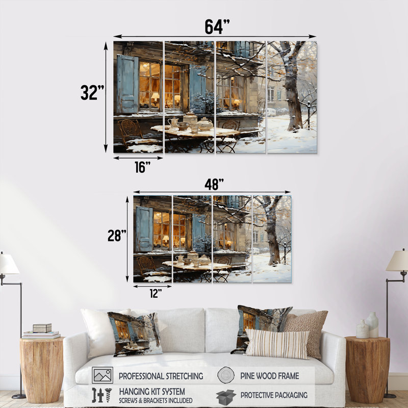 «Paris City Tower Winter Winter II» - art mural 4 pièces Paris, H 28 po x l 48 po