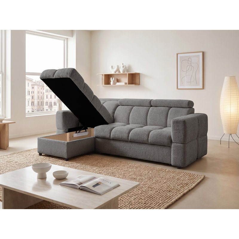 4 Seater Corner Sectional, grey Polyester Blend