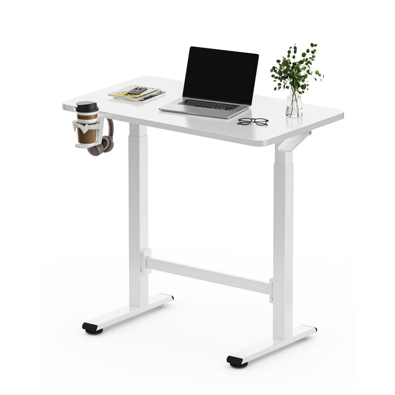Gas Spring Adjustable Mobile Standing Desk With Wheels, White, 45.3" H x 31.5 W x 19.7" D