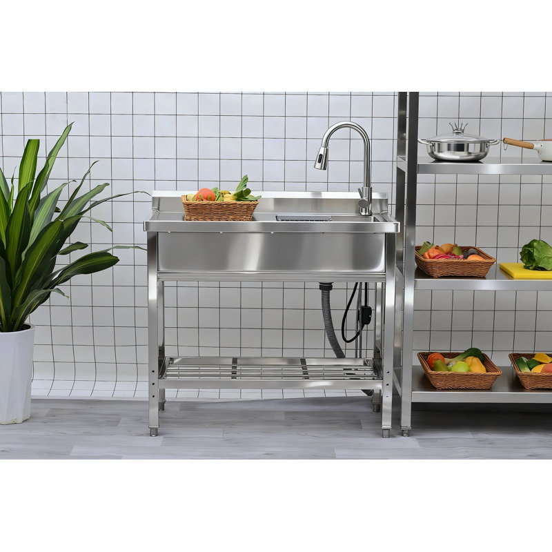 Stainless Steel Utility Sink, Freestanding Sink 2, Silver